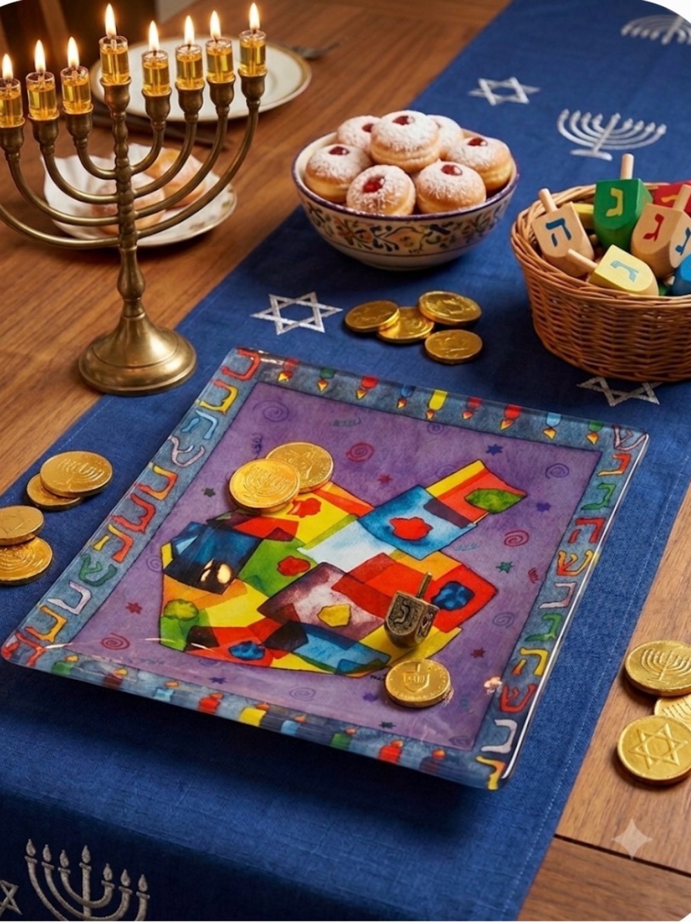 Judaica-prima Donna-Chanukah heavy glass seasonal& collectible tray/dish